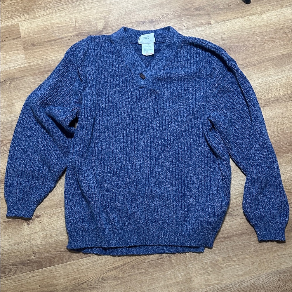 Vintage Cottage Essentials Heather Navy and Light Blue Cotton Blend Sweater
